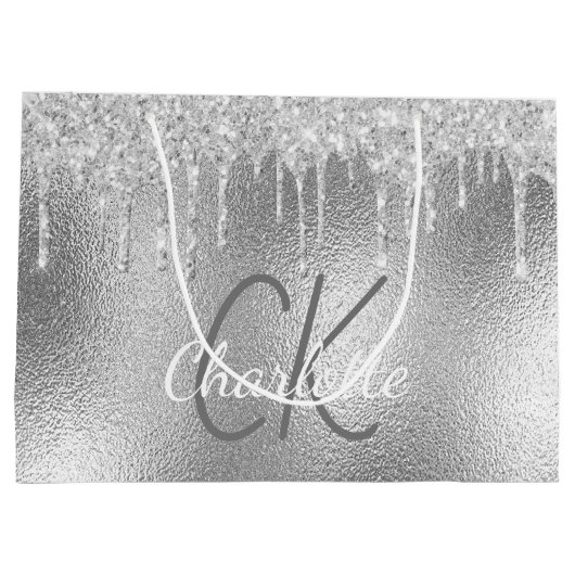 Zilveren monogram naam modern elegant groot cadeauzakje (Achterkant)