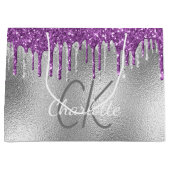 Zilveren monogram naam modern elegant paars groot cadeauzakje (Voorkant)