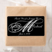 Zilveren Monogram op zwart met Polka Dots Bruiloft Etiket (Insitu)