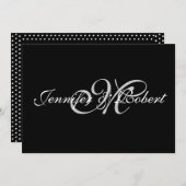 Zilveren Monogram op zwart met Polka Dots Kaart (Voorkant / Achterkant)