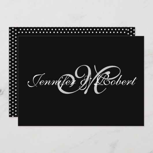 Zilveren Monogram op zwart met Polka Dots Kaart (Voorkant / Achterkant)
