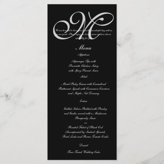 Zilveren Monogram Polka Dots Bruiloft Menu (Voorkant)
