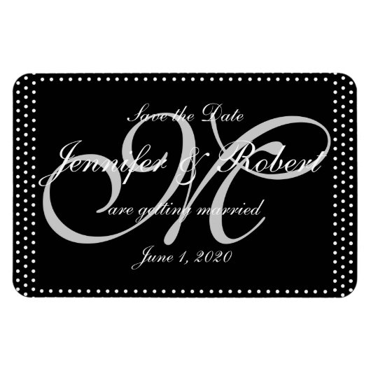 Zilveren Monogram Polka Dots Bruiloft Save the Dat Magneet (Horizontaal)