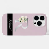 Zilveren monogram R aangepaste naam witte rozen ro Case-Mate iPhone Case (Achterkant (horizontaal))