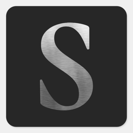 Zilveren Monogram S Zwart Geborsteld Metaal Vierkante Sticker (Voorkant)
