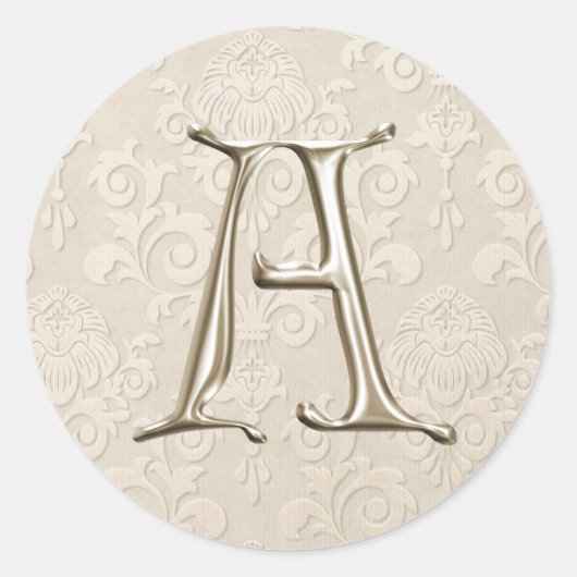 Zilveren Monogram Trouwstickers - letter A Ronde Sticker (Voorkant)