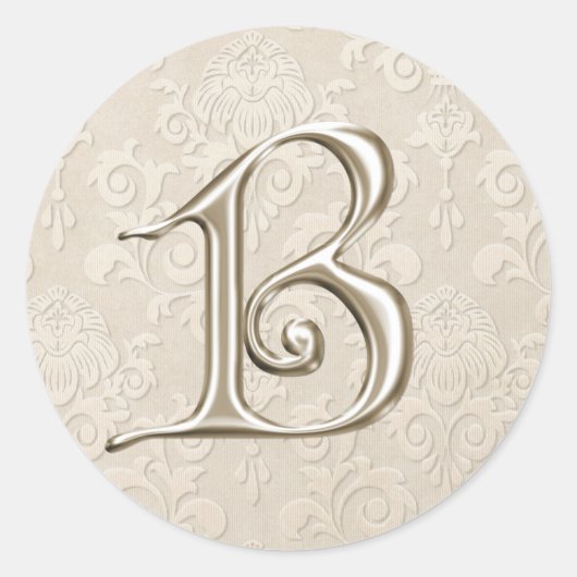 Zilveren Monogram Trouwstickers - letter B Ronde Sticker (Voorkant)