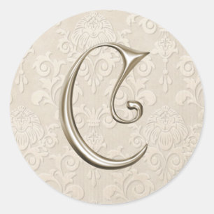 Zilveren Monogram Trouwstickers - letter C Ronde Sticker