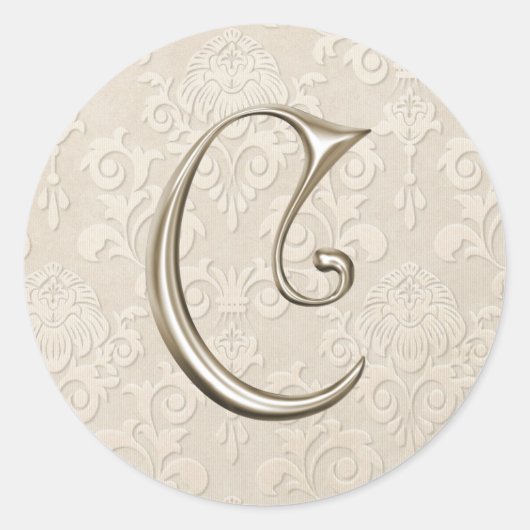 Zilveren Monogram Trouwstickers - letter C Ronde Sticker (Voorkant)