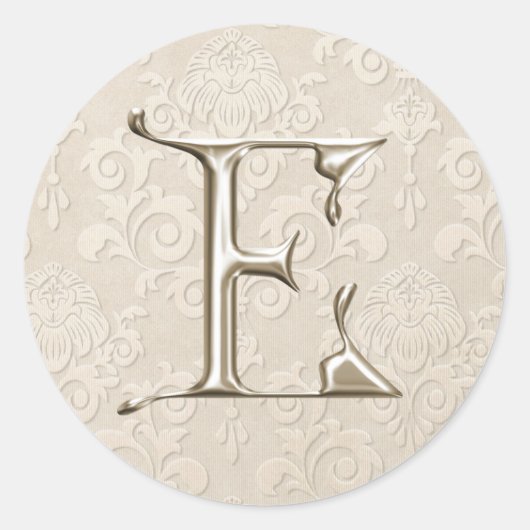 Zilveren Monogram Trouwstickers - letter E Ronde Sticker (Voorkant)