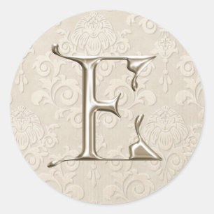 Zilveren Monogram Trouwstickers - letter E Ronde Sticker