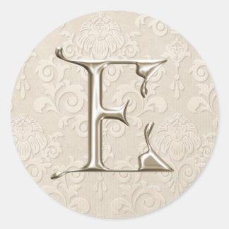 Zilveren Monogram Trouwstickers - letter E Ronde Sticker