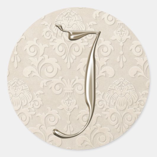 Zilveren Monogram Trouwstickers - letter J Ronde Sticker (Voorkant)