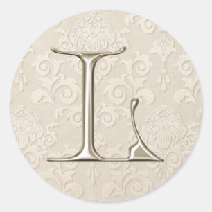 Zilveren Monogram Trouwstickers - letter L Ronde Sticker