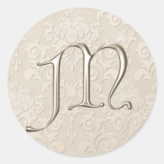 Zilveren Monogram Trouwstickers - letter M Ronde Sticker (Voorkant)