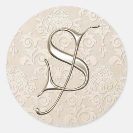 Zilveren Monogram Trouwstickers - letter S Ronde Sticker (Voorkant)