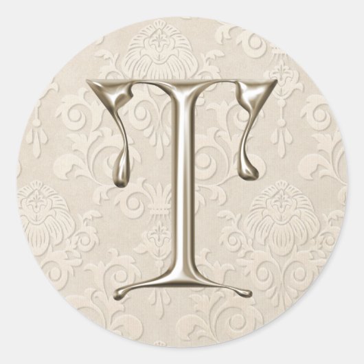 Zilveren Monogram Trouwstickers - letter T Ronde Sticker (Voorkant)