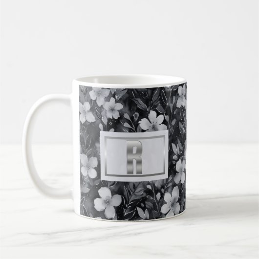 Zilveren monogramletter bloemenaquarel koffiemok (Links)