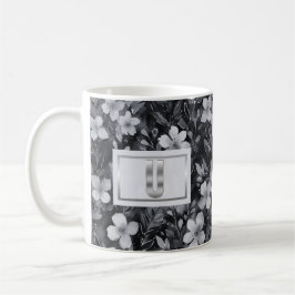 Zilveren monogramletter bloemenaquarel koffiemok