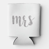 Zilveren mrs, chique script, faux glitter blikjeskoeler (Voorkant)