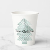 Zilveren Munt Kerstboom Glitter Stripes Papieren Bekers (Voorkant)