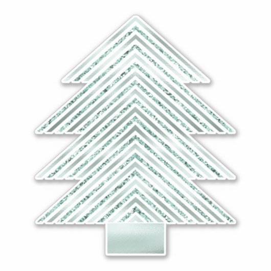 Zilveren Munt Kerstboom Glitter Stripes Sticker (Voorkant)