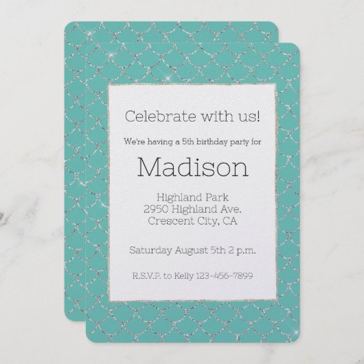 Zilveren Munt Zeemeermin Verjaardag Kaart (Voorkant / Achterkant)