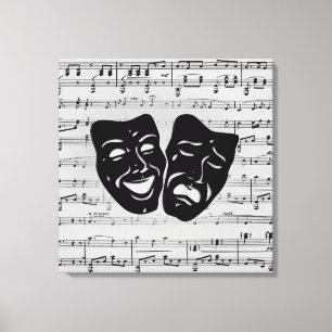Zilveren muziek- en theater maskers canvas afdruk