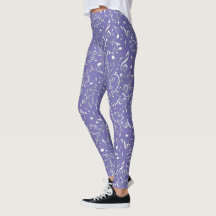 Zilveren Muzieknoten bloemen op Paarse Leggings