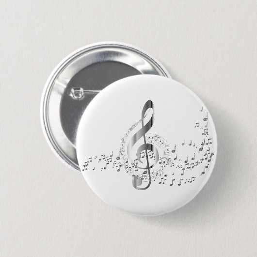 Zilveren muzieknoten ronde button 5,7 cm (Voorkant /achterkant)