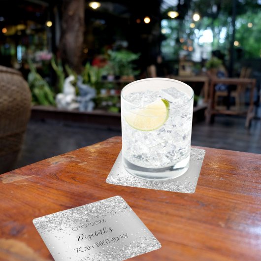 Zilveren naam elegante verjaardag kartonnen onderzetters