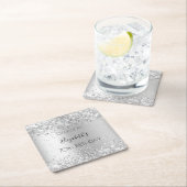 Zilveren naam elegante verjaardag kartonnen onderzetters (Insitu)