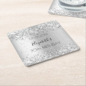 Zilveren naam elegante verjaardag kartonnen onderzetters (Schuin)