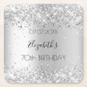 Zilveren naam elegante verjaardag kartonnen onderzetters (Voorkant)