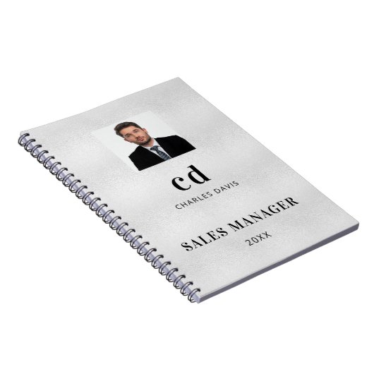 Zilveren naam initiële foto bedrijf  notitieboek (Rechterzijde)