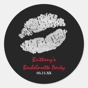 Zilveren namaak glinsterende lippen kus feest favo ronde sticker