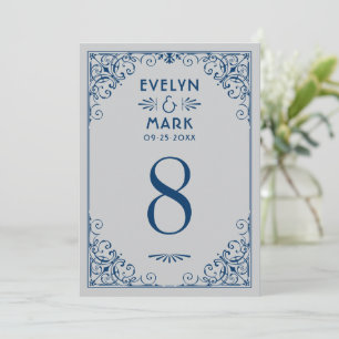 Zilveren Navy Art Deco Witte Tafelnummerkaart Kaart