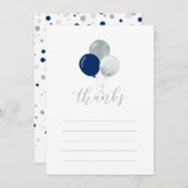 Zilveren & Navy ballonnen | Partij Dank u Nota Kaa Bedankkaart (Voorkant / Achterkant)