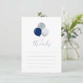 Zilveren & Navy ballonnen | Partij Dank u Nota Kaa Bedankkaart (Staand voorkant)