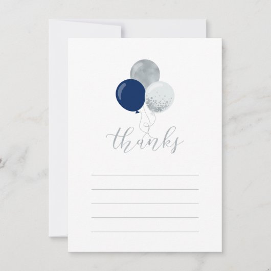 Zilveren & Navy ballonnen | Partij Dank u Nota Kaa Bedankkaart (Voorkant)