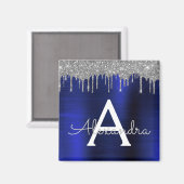 Zilveren Navy Blauwe Glitter Geborsteld Metaal Mon Magneet (Voorkant / Achterkant)