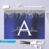 Zilveren Navy Blauwe Glitter Geborsteld Metaal Mon Tissuepapier (Craft)