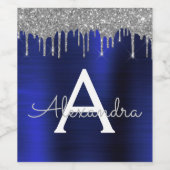 Zilveren Navy Blauwe Glitter Geborsteld Metaal Mon Wijn Etiket (Enkel label)