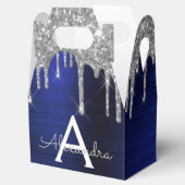 Zilveren Navy Blauwe Glitter Glans Monogram Naam Bedankdoosjes (Geopend)