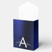 Zilveren Navy Blauwe Glitter Glans Monogram Naam Bedankdoosjes (Geopend)
