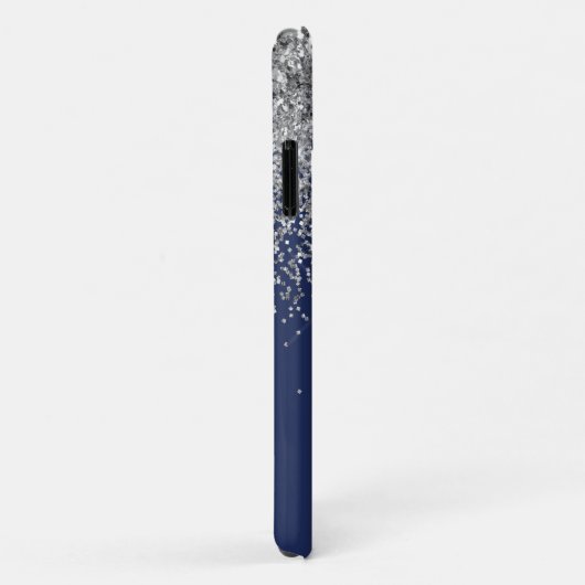 Zilveren Navy Blauwe Glitter Meisjesachtige Monogr Case-Mate iPhone Case (Achterkant/rechts)