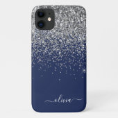 Zilveren Navy Blauwe Glitter Meisjesachtige Monogr Case-Mate iPhone Case (Achterkant)