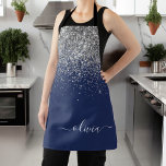 Zilveren Navy Blauwe Glitter Meisjesachtige Monogr Schort<br><div class="desc">Navy Blauwe en Zilveren Glitter Glans Geborsteld Metalen Monogram Naam Schort. Dit is het perfecte cadeau voor sweet 16 verjaardag,  trouwen,  bruidsmeisje,  jubileum,  baby shower of vrijgezellenfeest voor iemand die houdt van glam luxe en chic stijlen.</div>