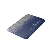 Zilveren Navy Blauwe Glitter Meisjesnaam Monogram Badmat (Gekanteld)