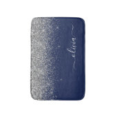 Zilveren Navy Blauwe Glitter Meisjesnaam Monogram Badmat (Voorkant Verticaal)